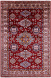 Red Super Kazak Hand Knotted Wool Rug - 6' 6" X 9' 8" - Golden Nile