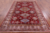 Red Super Kazak Hand Knotted Wool Rug - 6' 6" X 9' 8" - Golden Nile