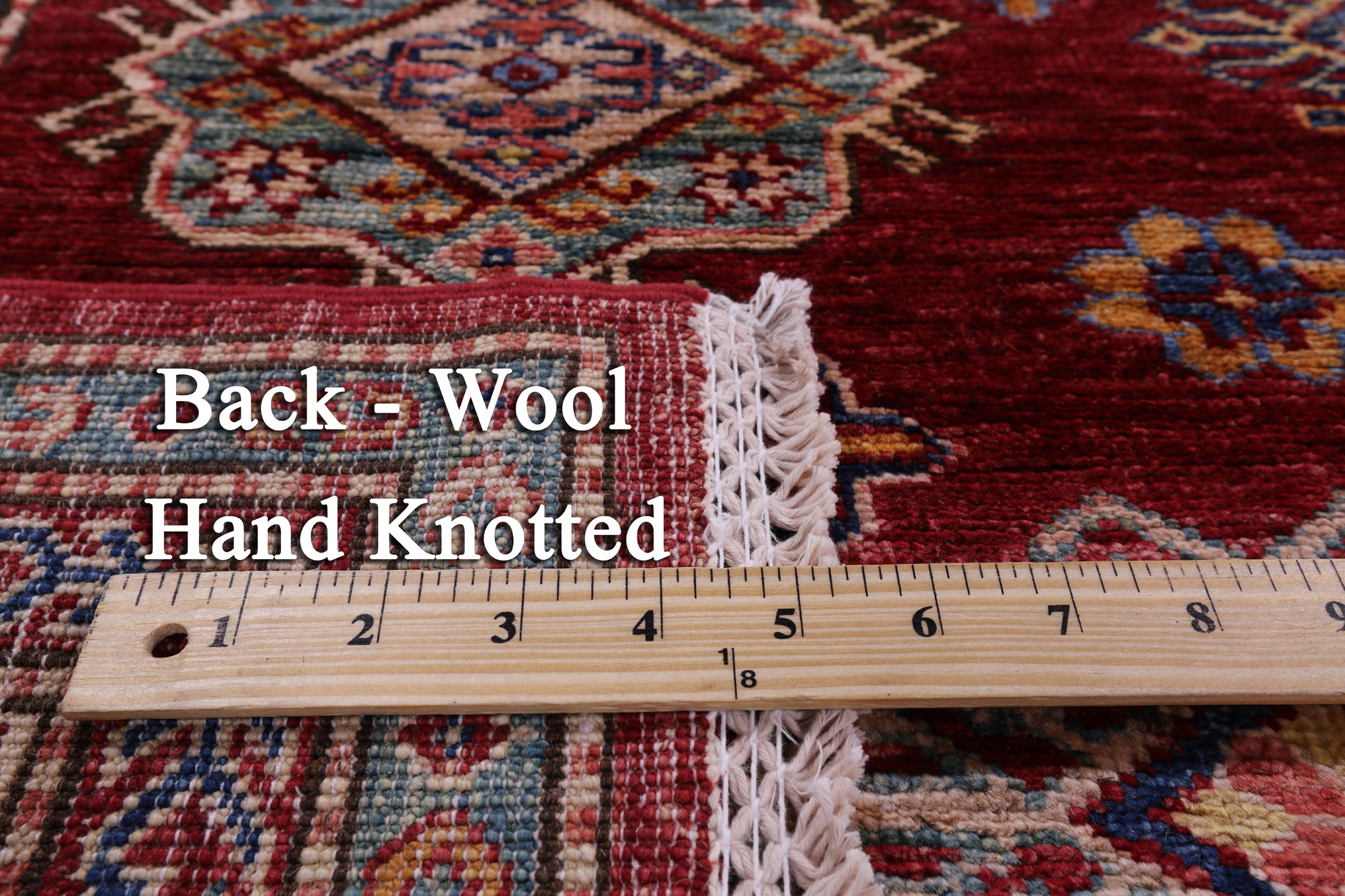 Red Super Kazak Hand Knotted Wool Rug - 6' 6" X 9' 8" - Golden Nile