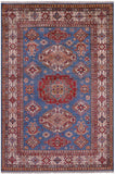 Blue Super Kazak Hand Knotted Wool Rug - 5' 6" X 8' 2" - Golden Nile