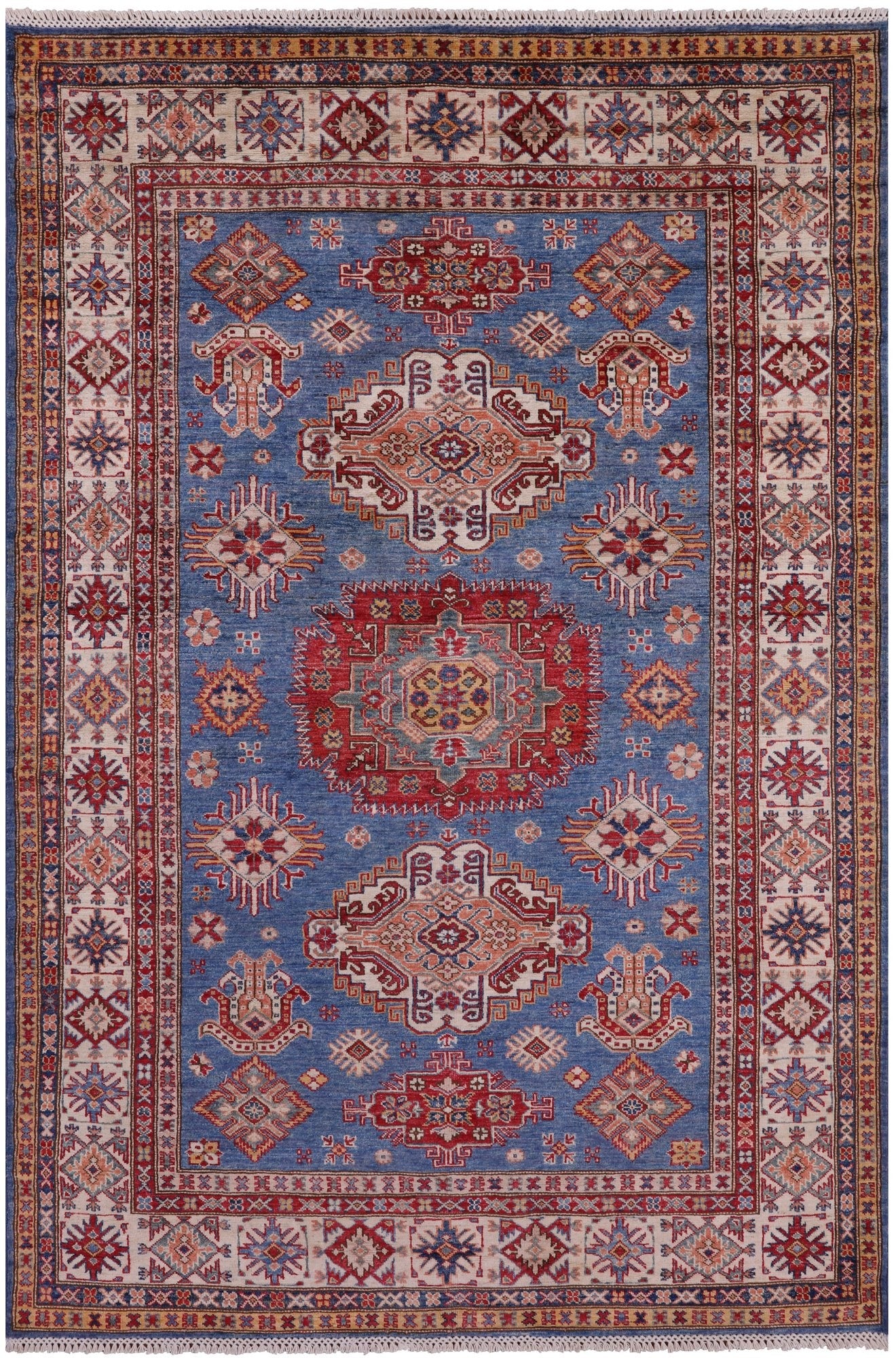 Blue Super Kazak Hand Knotted Wool Rug - 5' 6" X 8' 2" - Golden Nile