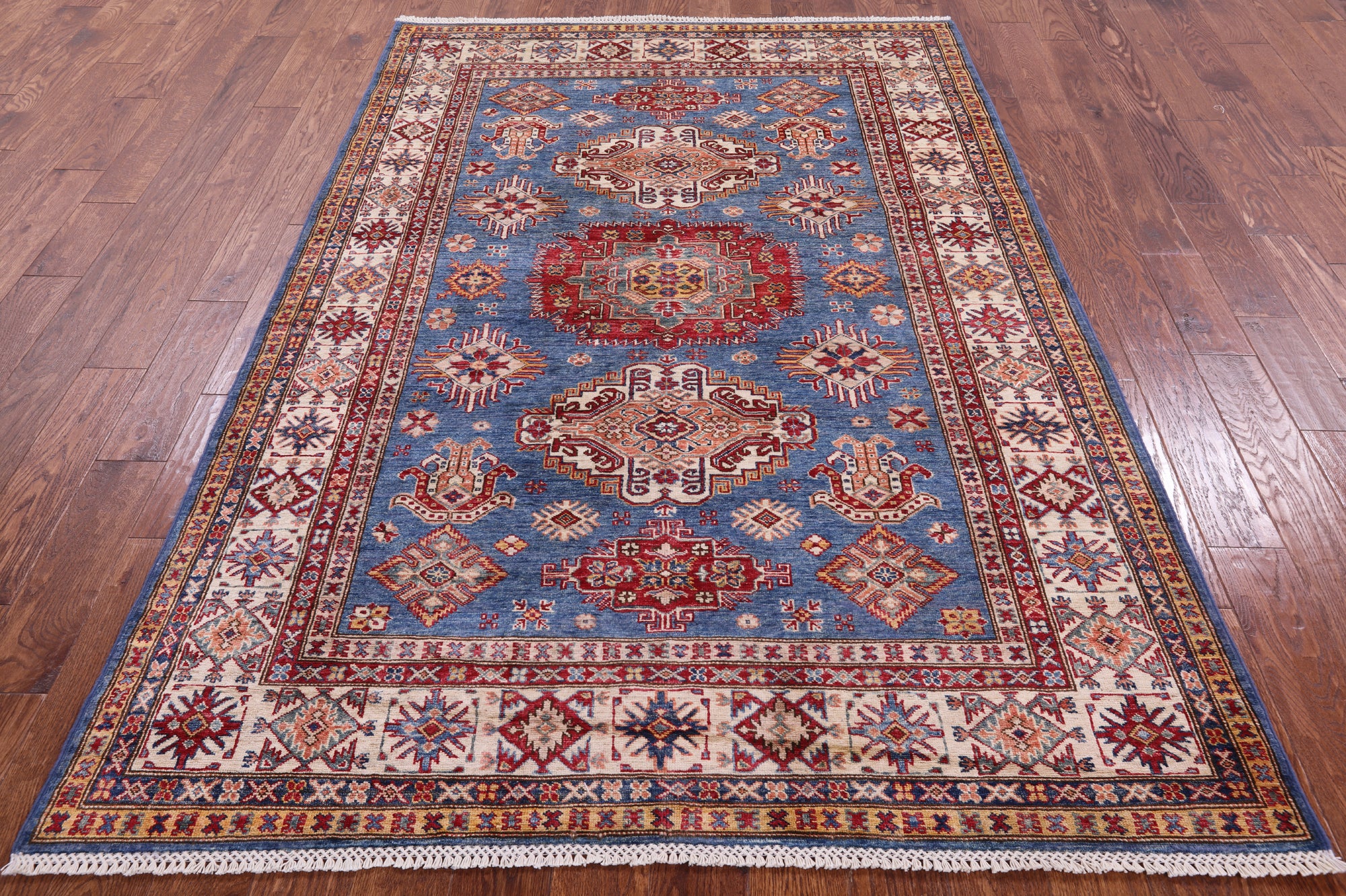 Blue Super Kazak Hand Knotted Wool Rug - 5' 6" X 8' 2" - Golden Nile