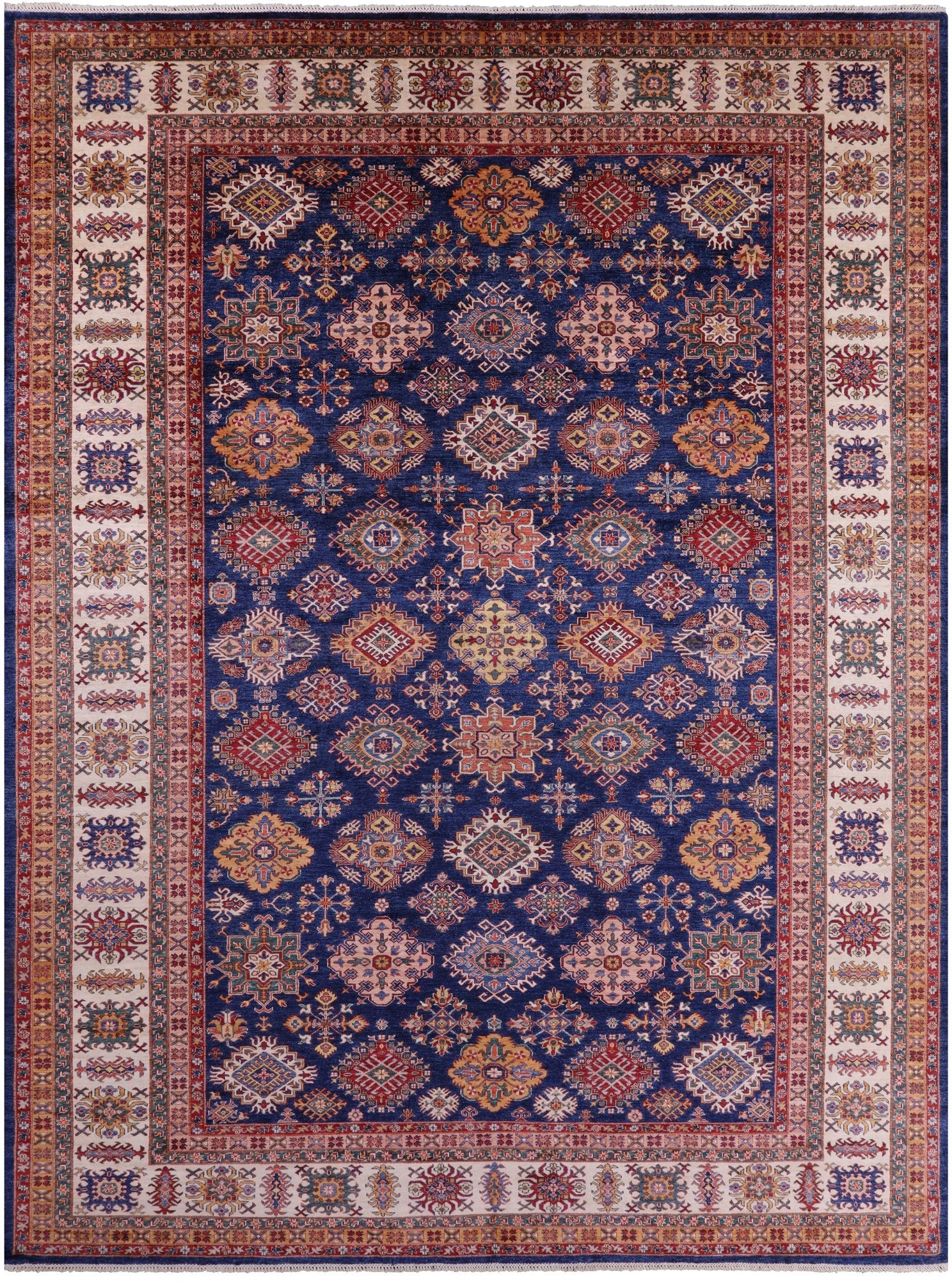 Blue Super Kazak Hand Knotted Wool Rug - 13' 0" X 17' 1" - Golden Nile