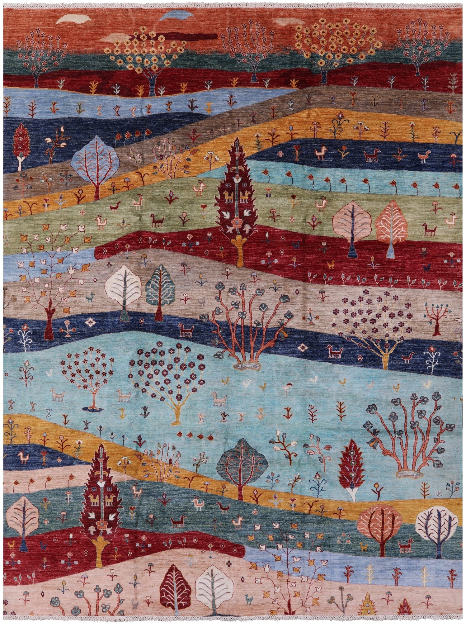 Tribal Persian Gabbeh Hand Knotted Wool Rug - 9' 3" X 11' 10" - Golden Nile