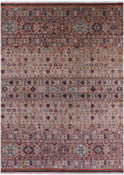 Khorjin Persian Gabbeh Hand Knotted Wool Rug - 6' 11" X 9' 7" - Golden Nile