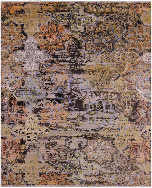 Contemporary Hand Knotted Wool & Silk Rug - 8' 2" X 9' 9" - Golden Nile