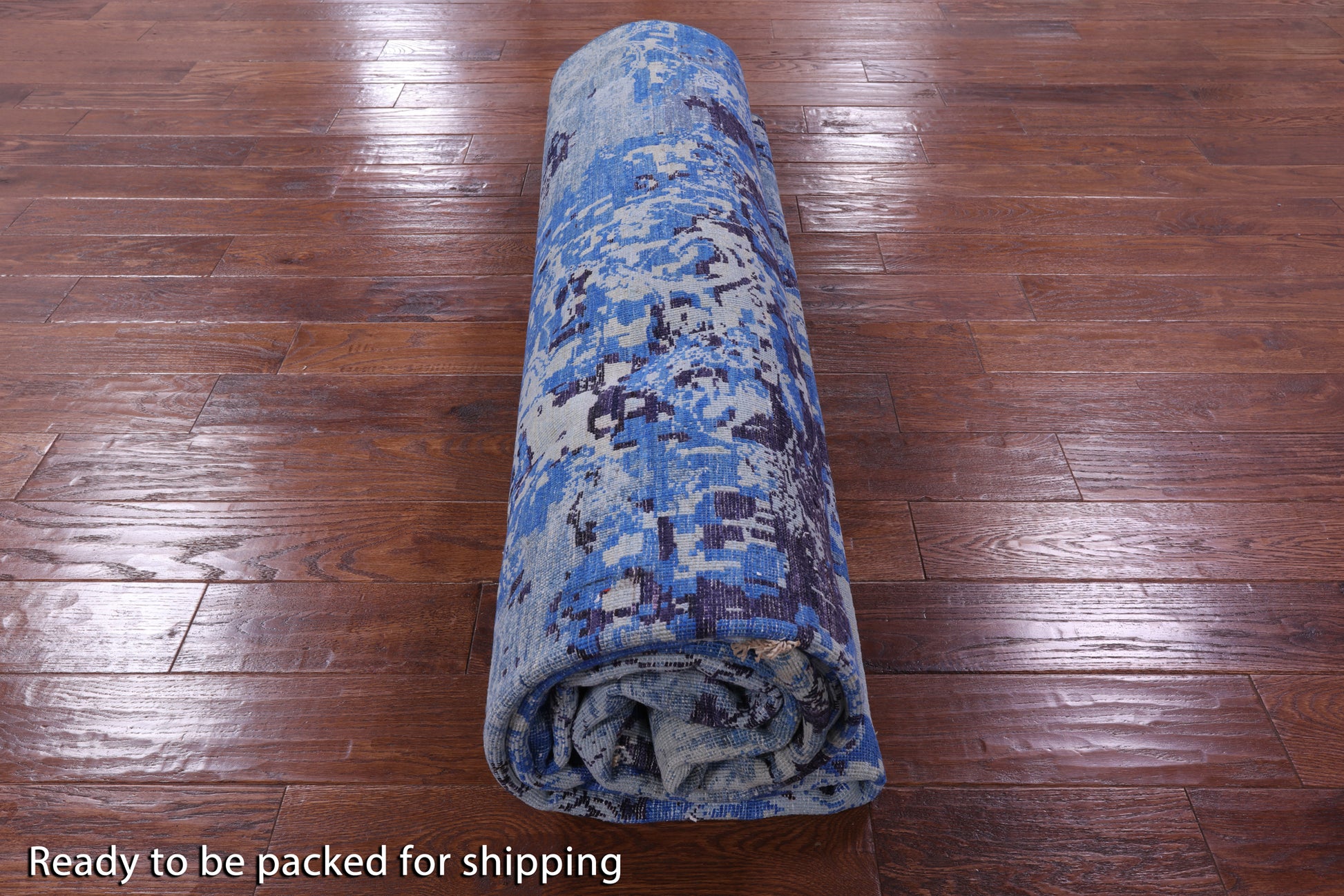Blue Abstract Modern Hand Knotted Wool & Silk Rug - 9' 1" X 12' 1" - Golden Nile