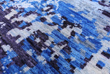 Blue Abstract Modern Hand Knotted Wool & Silk Rug - 9' 1" X 12' 1" - Golden Nile