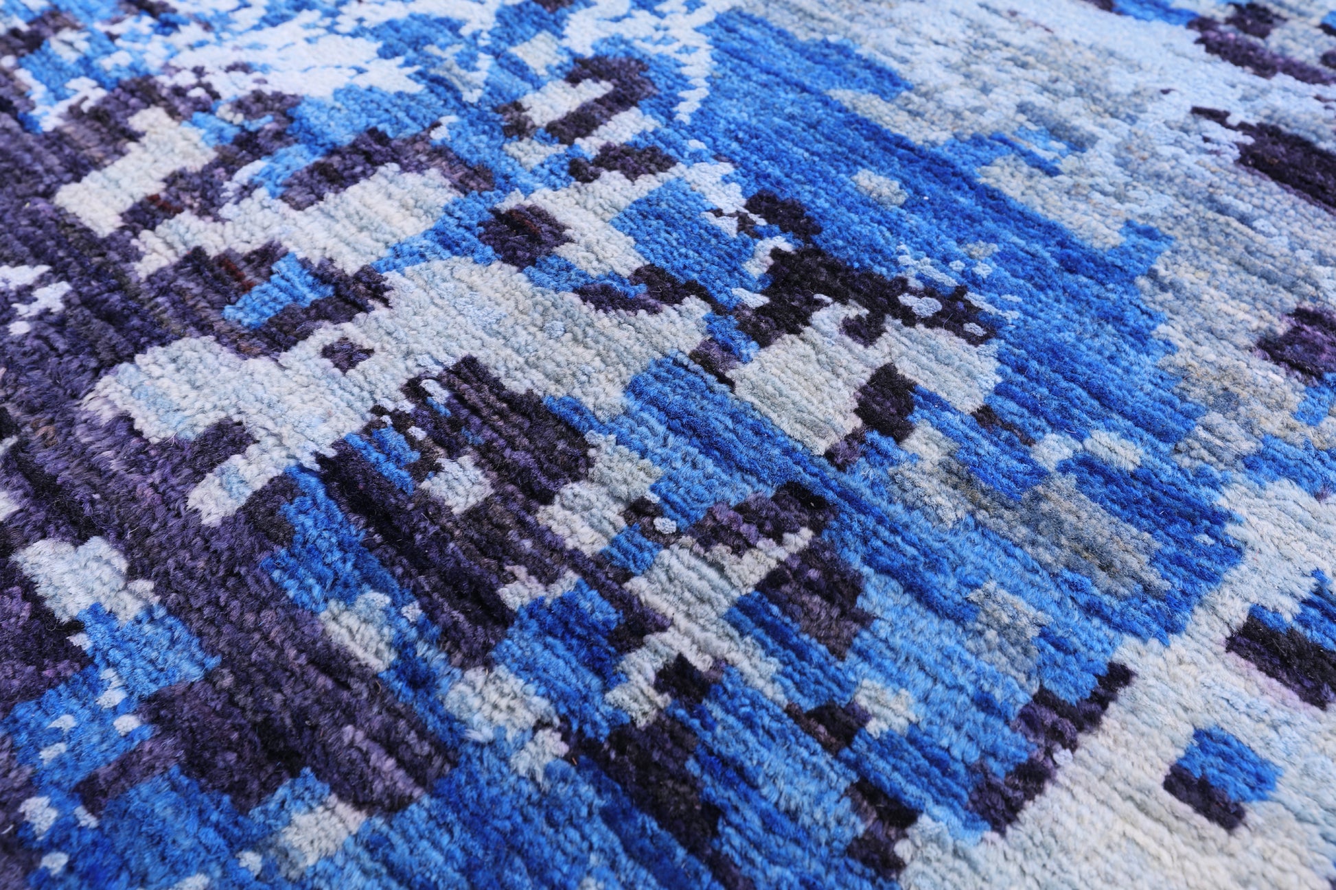 Blue Abstract Modern Hand Knotted Wool & Silk Rug - 9' 1" X 12' 1" - Golden Nile