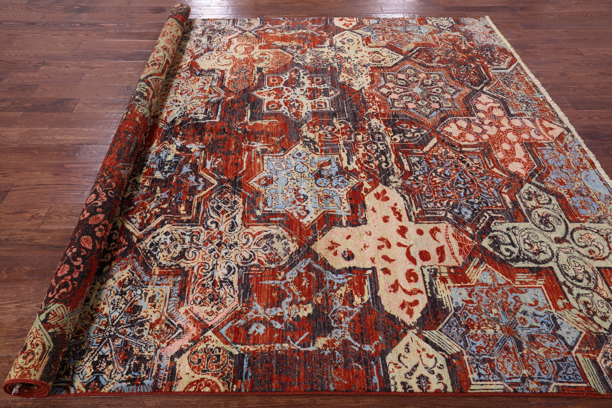 Abstract Modern Handmade Wool & Silk Rug - 8' 2" X 9' 10" - Golden Nile