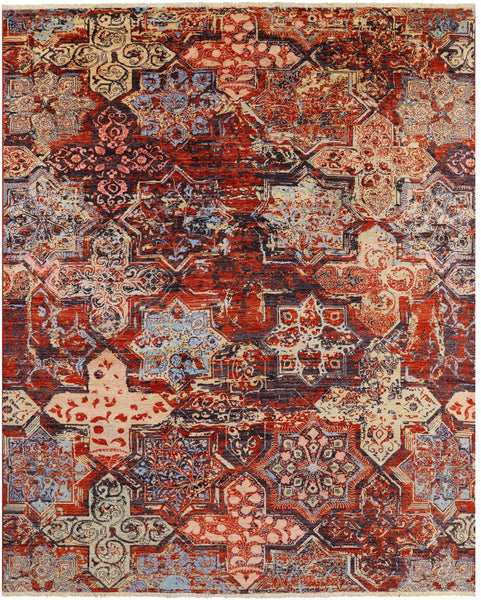 Abstract Modern Handmade Wool & Silk Rug - 8' 2" X 9' 10" - Golden Nile