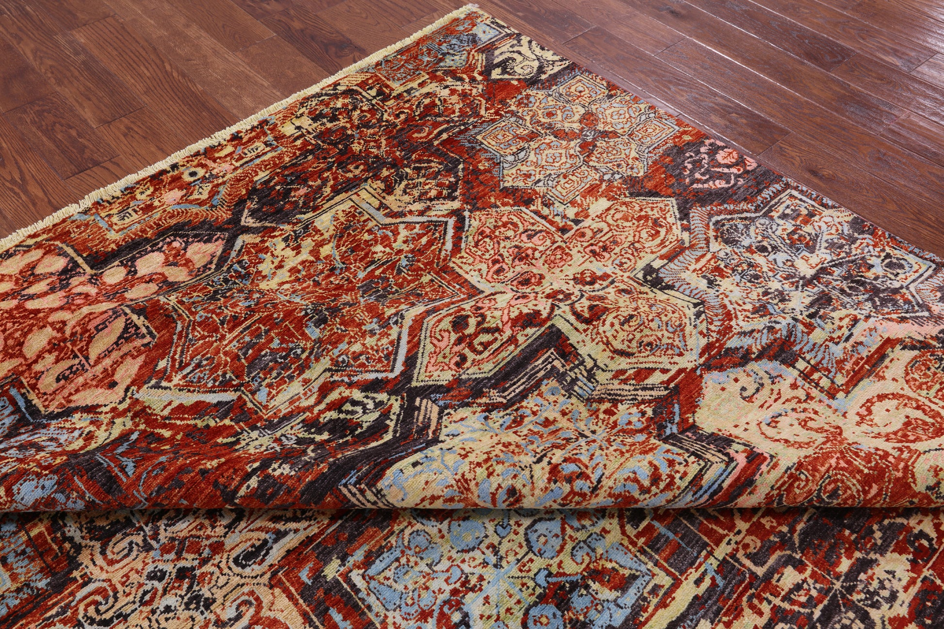 Abstract Modern Handmade Wool & Silk Rug - 8' 2" X 9' 10" - Golden Nile