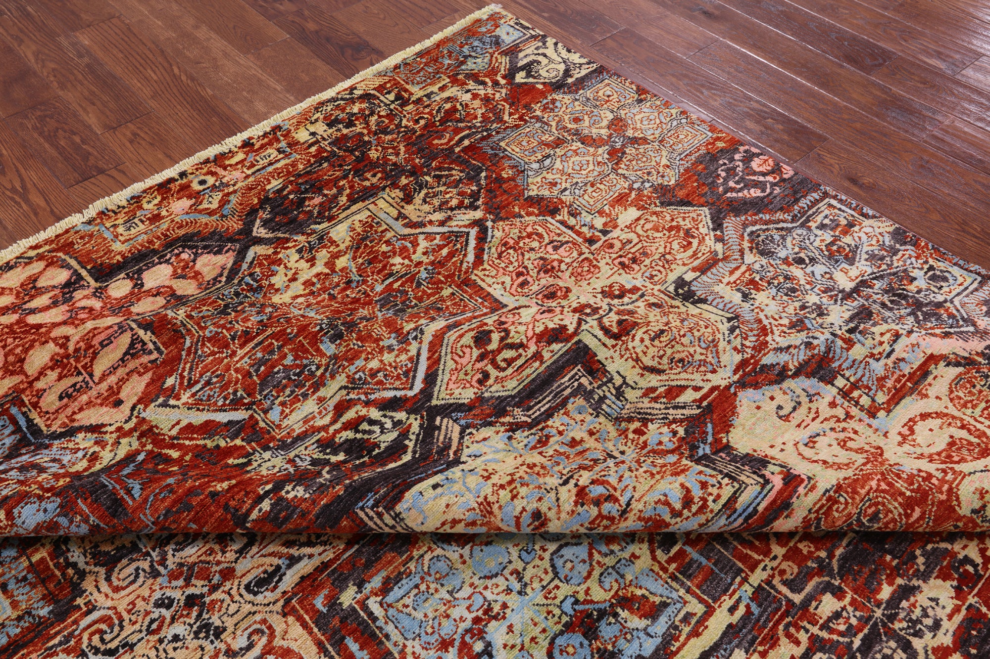 Abstract Modern Handmade Wool & Silk Rug - 8' 2" X 9' 10" - Golden Nile
