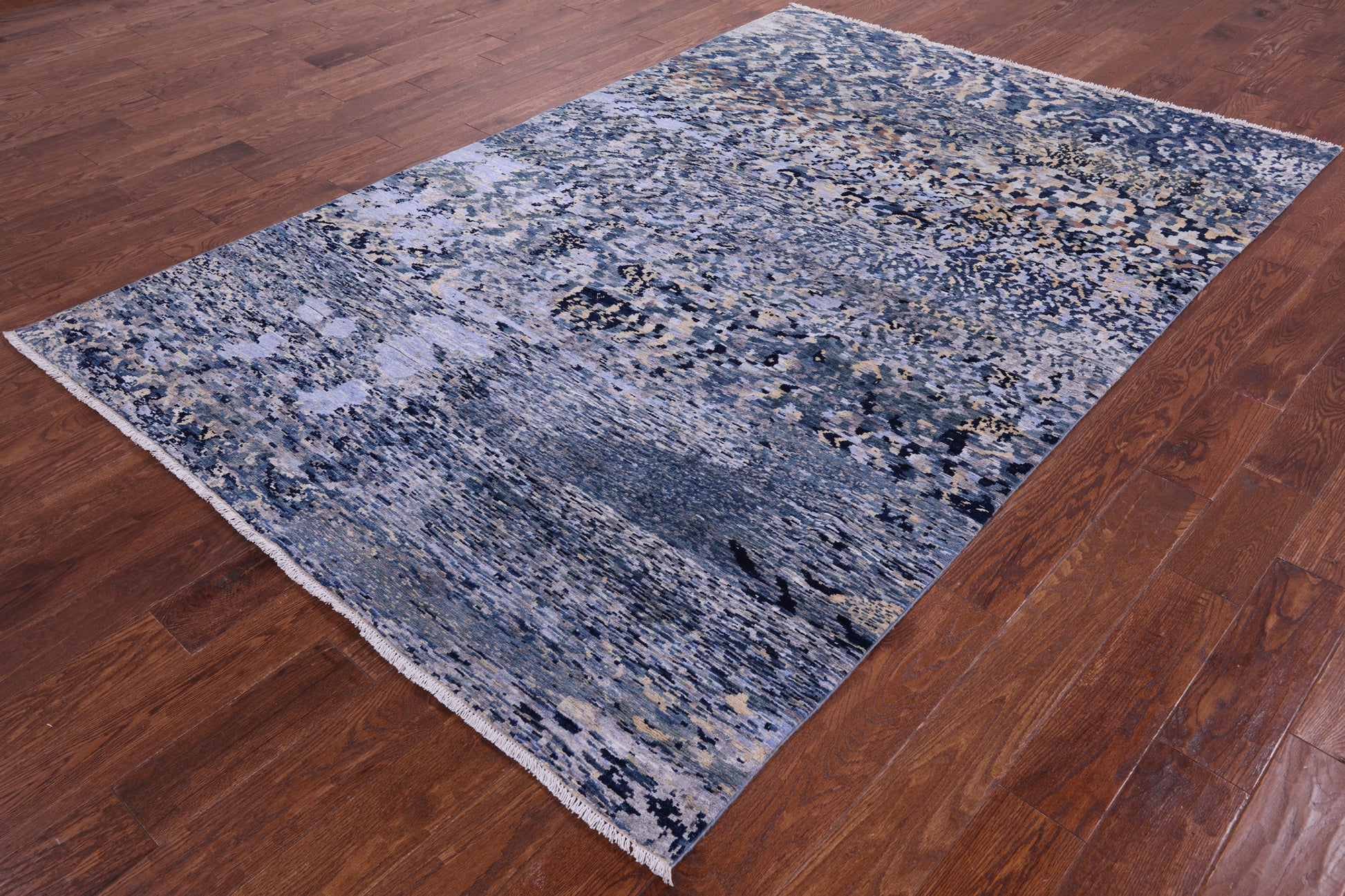 Abstract Contemporary Handmade Wool & Silk Rug - 5' 10" X 8' 9" - Golden Nile
