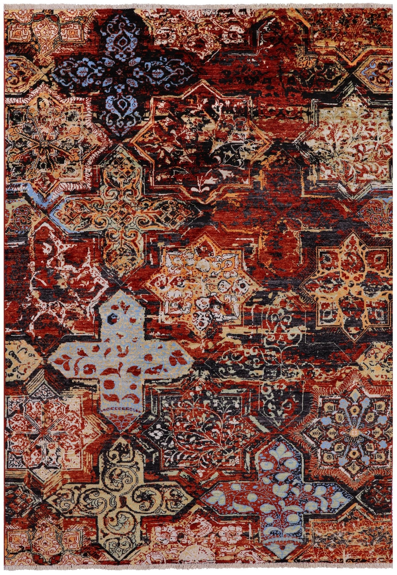 Abstract Modern Hand Knotted Wool & Silk Rug - 5' 8" X 8' 0" - Golden Nile