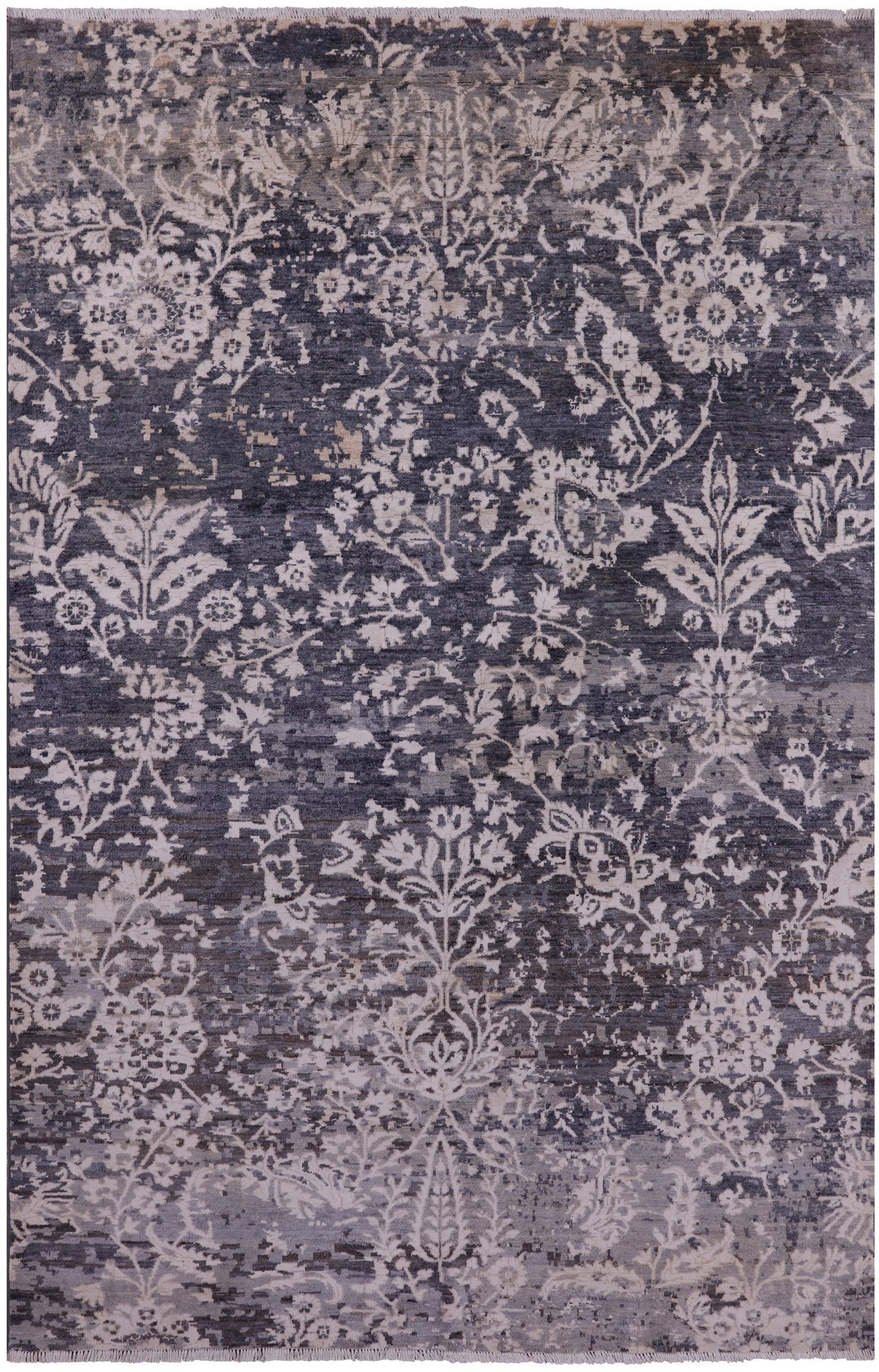 Grey Contemporary Hand Knotted Wool & Silk Rug - 6' 1" X 9' 3" - Golden Nile