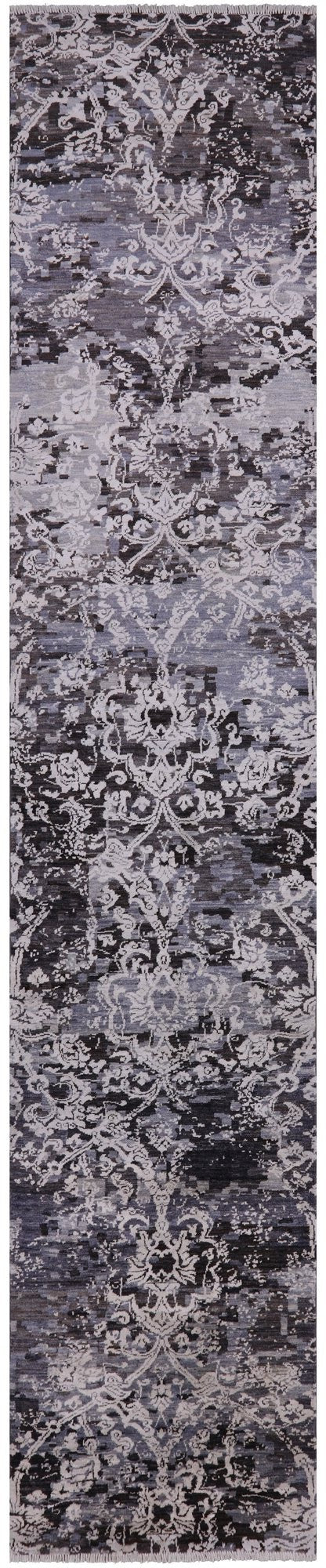 Abstract Modern Handmade Wool & Silk Runner Rug - 2' 10" X 14' 0" - Golden Nile