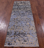 Abstract Modern Hand Knotted Wool & Silk Runner Rug - 2' 8" X 7' 10" - Golden Nile