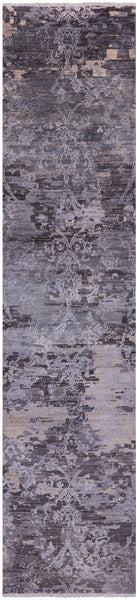 Abstract Modern Handmade Wool & Silk Runner Rug - 2' 7" X 11' 10" - Golden Nile