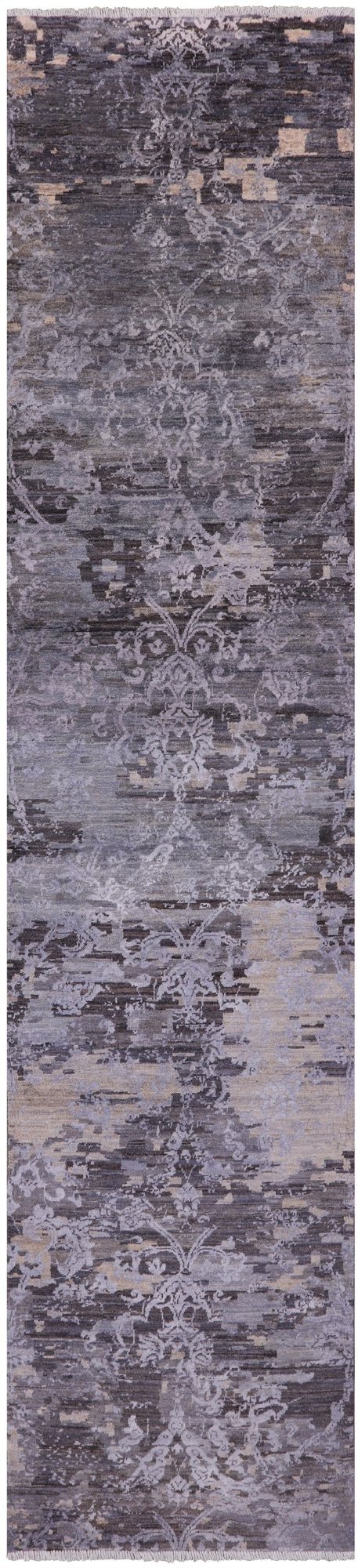 Abstract Modern Handmade Wool & Silk Runner Rug - 2' 7" X 11' 10" - Golden Nile
