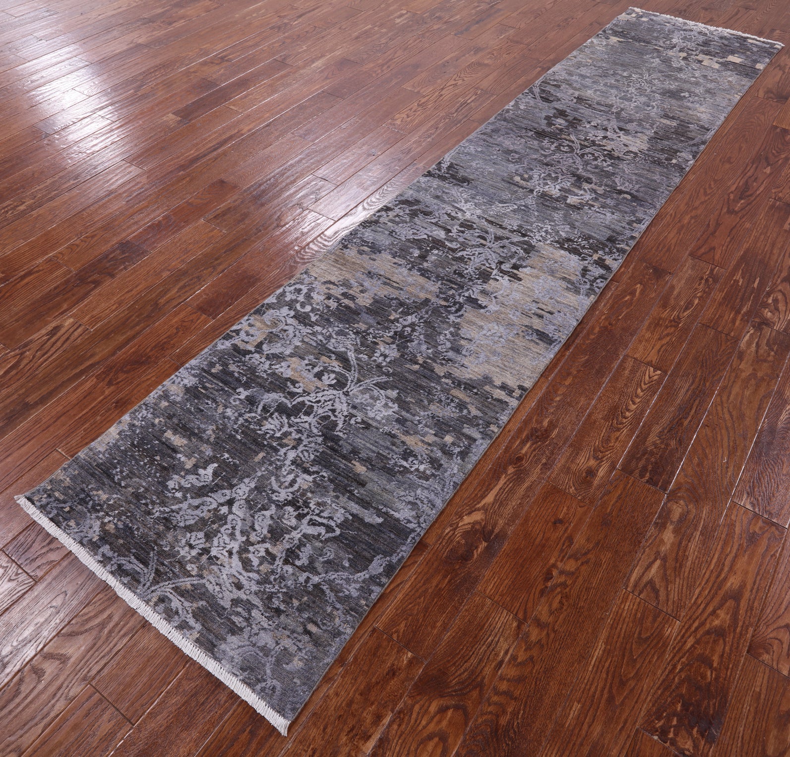 Abstract Modern Handmade Wool & Silk Runner Rug - 2' 7" X 11' 10" - Golden Nile
