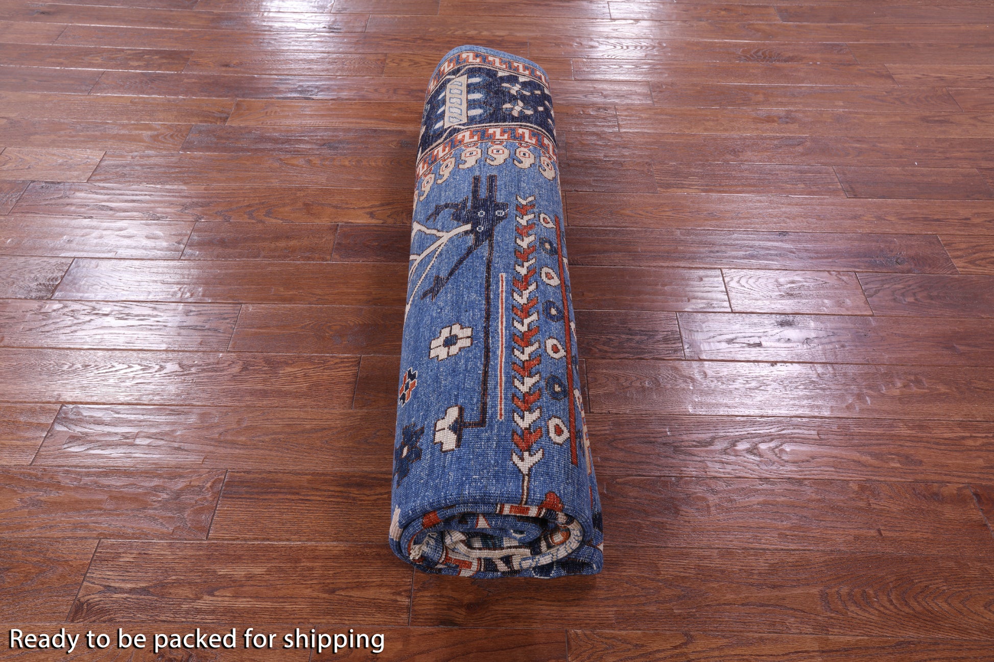 Blue Persian Fine Serapi Hand Knotted Wool Rug - 8' 0" X 9' 11" - Golden Nile