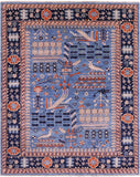 Blue Persian Fine Serapi Hand Knotted Wool Rug - 8' 0" X 9' 11" - Golden Nile
