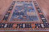 Blue Persian Fine Serapi Hand Knotted Wool Rug - 8' 0" X 9' 11" - Golden Nile