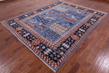 Blue Persian Fine Serapi Hand Knotted Wool Rug - 8' 0" X 9' 11" - Golden Nile