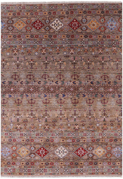 Tribal Persian Gabbeh Hand Knotted Wool Rug - 6' 10" X 9' 9" - Golden Nile