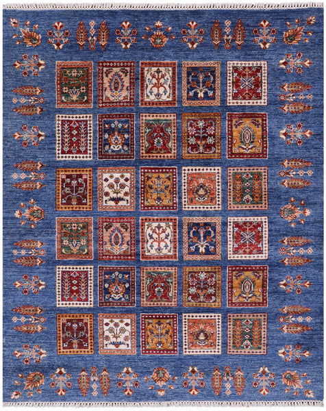 Blue Tribal Persian Gabbeh Hand Knotted Wool Rug - 5' 3" X 6' 5" - Golden Nile