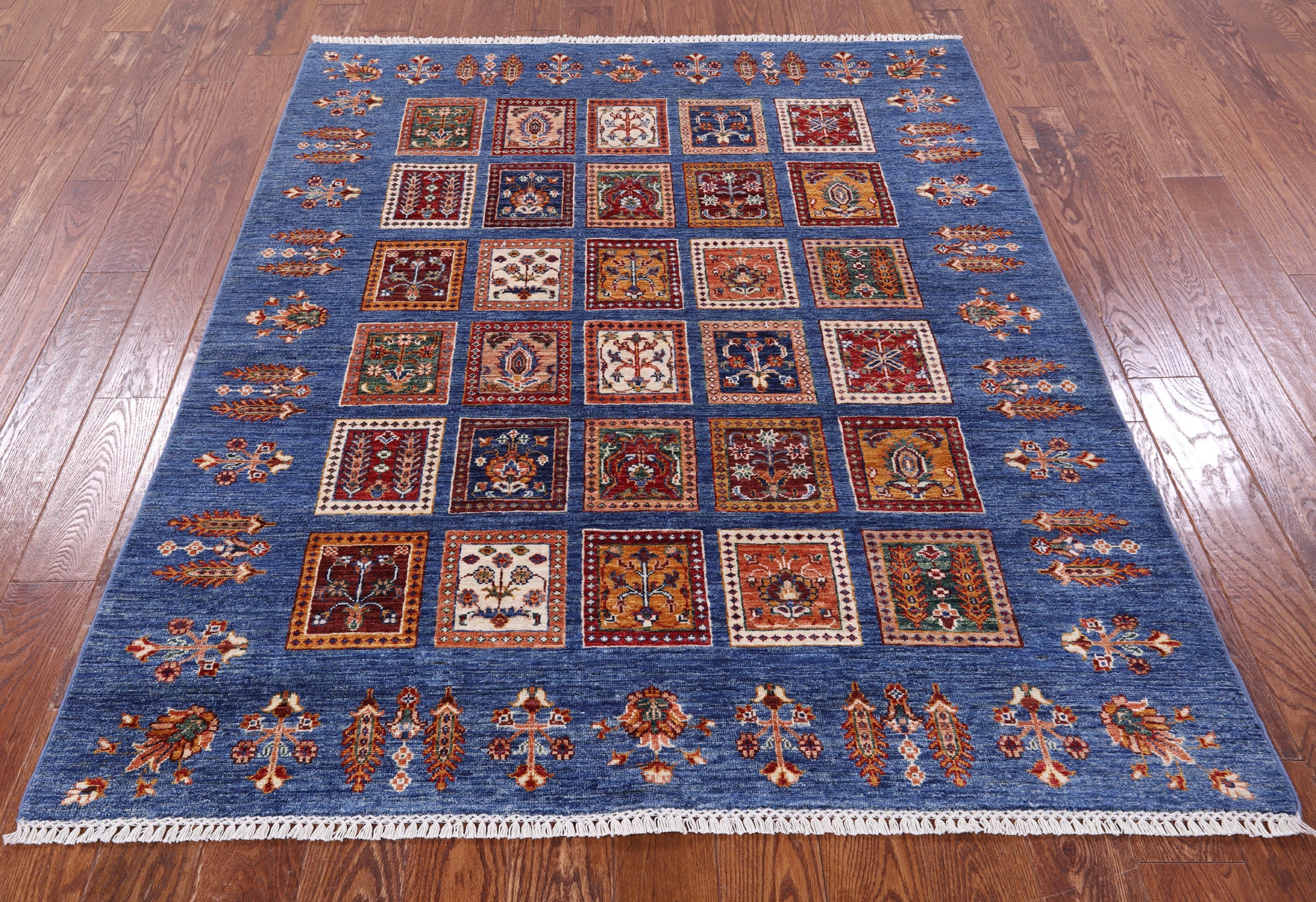 Blue Tribal Persian Gabbeh Hand Knotted Wool Rug - 5' 3" X 6' 5" - Golden Nile