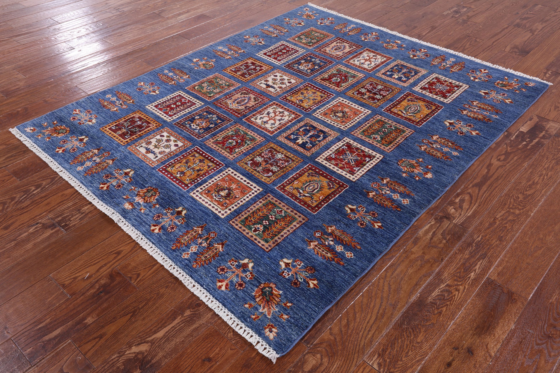 Blue Tribal Persian Gabbeh Hand Knotted Wool Rug - 5' 3" X 6' 5" - Golden Nile