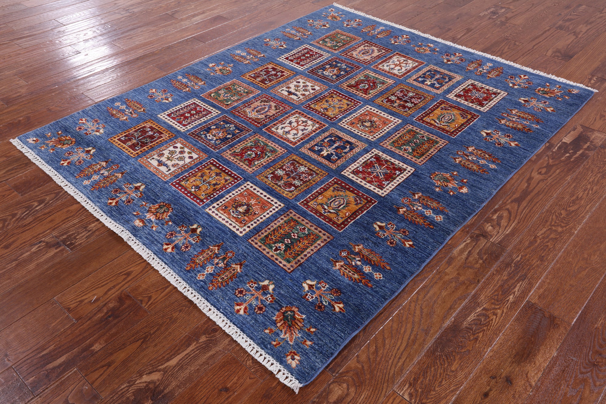 Blue Tribal Persian Gabbeh Hand Knotted Wool Rug - 5' 3" X 6' 5" - Golden Nile