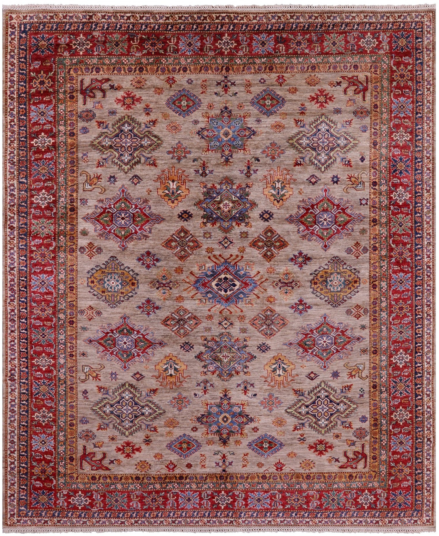 Super Kazak Handmade Wool Rug - 8' 0" X 9' 4" - Golden Nile