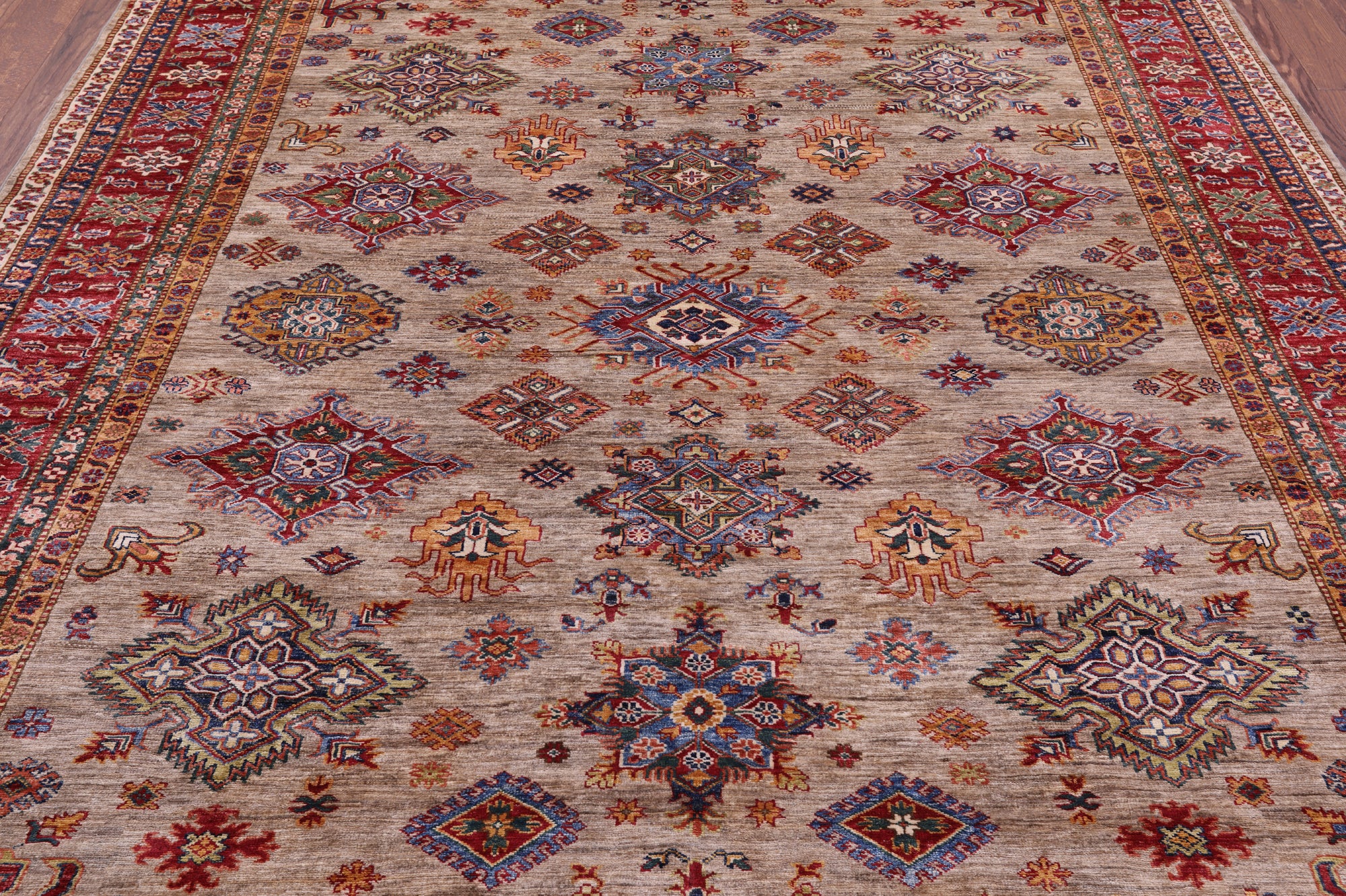 Super Kazak Handmade Wool Rug - 8' 0" X 9' 4" - Golden Nile