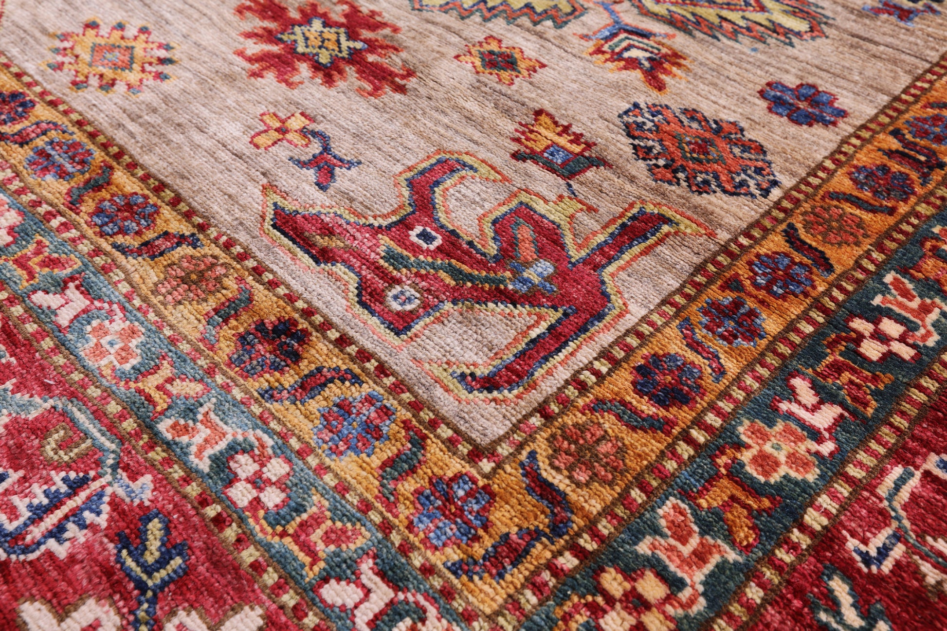 Super Kazak Handmade Wool Rug - 8' 0" X 9' 4" - Golden Nile