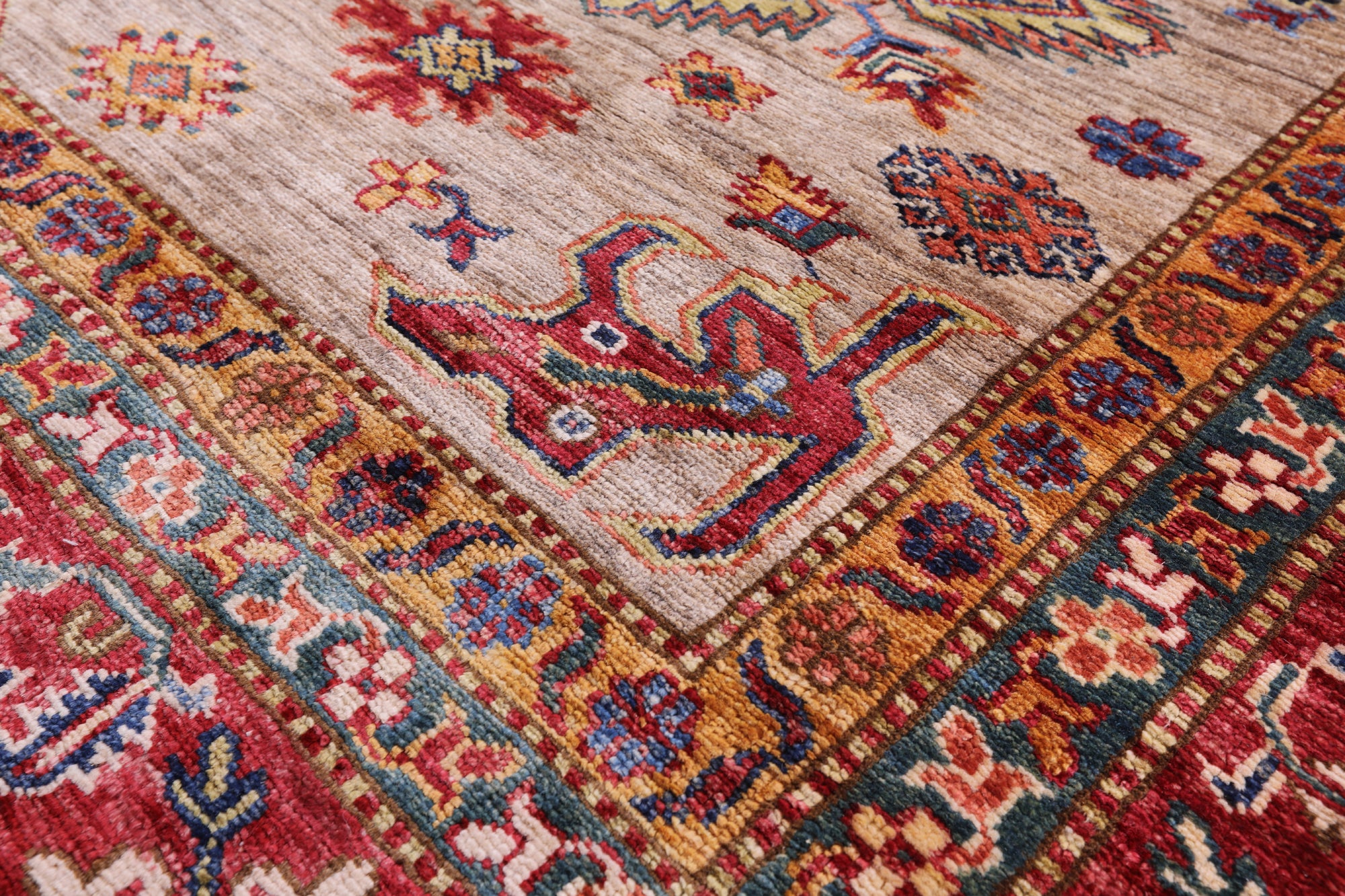 Super Kazak Handmade Wool Rug - 8' 0" X 9' 4" - Golden Nile