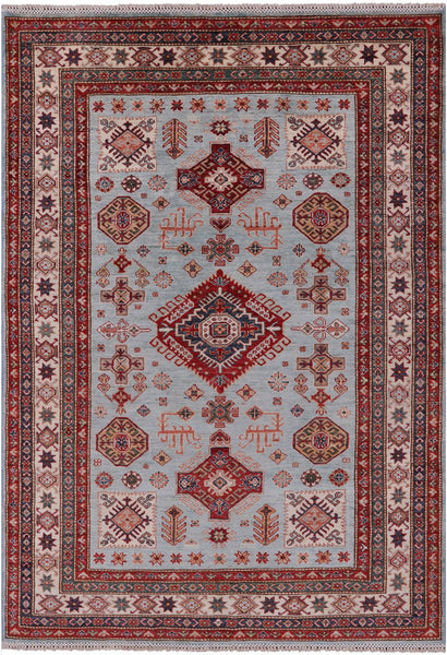 Blue Super Kazak Hand Knotted Wool Rug - 5' 8" X 8' 0" - Golden Nile
