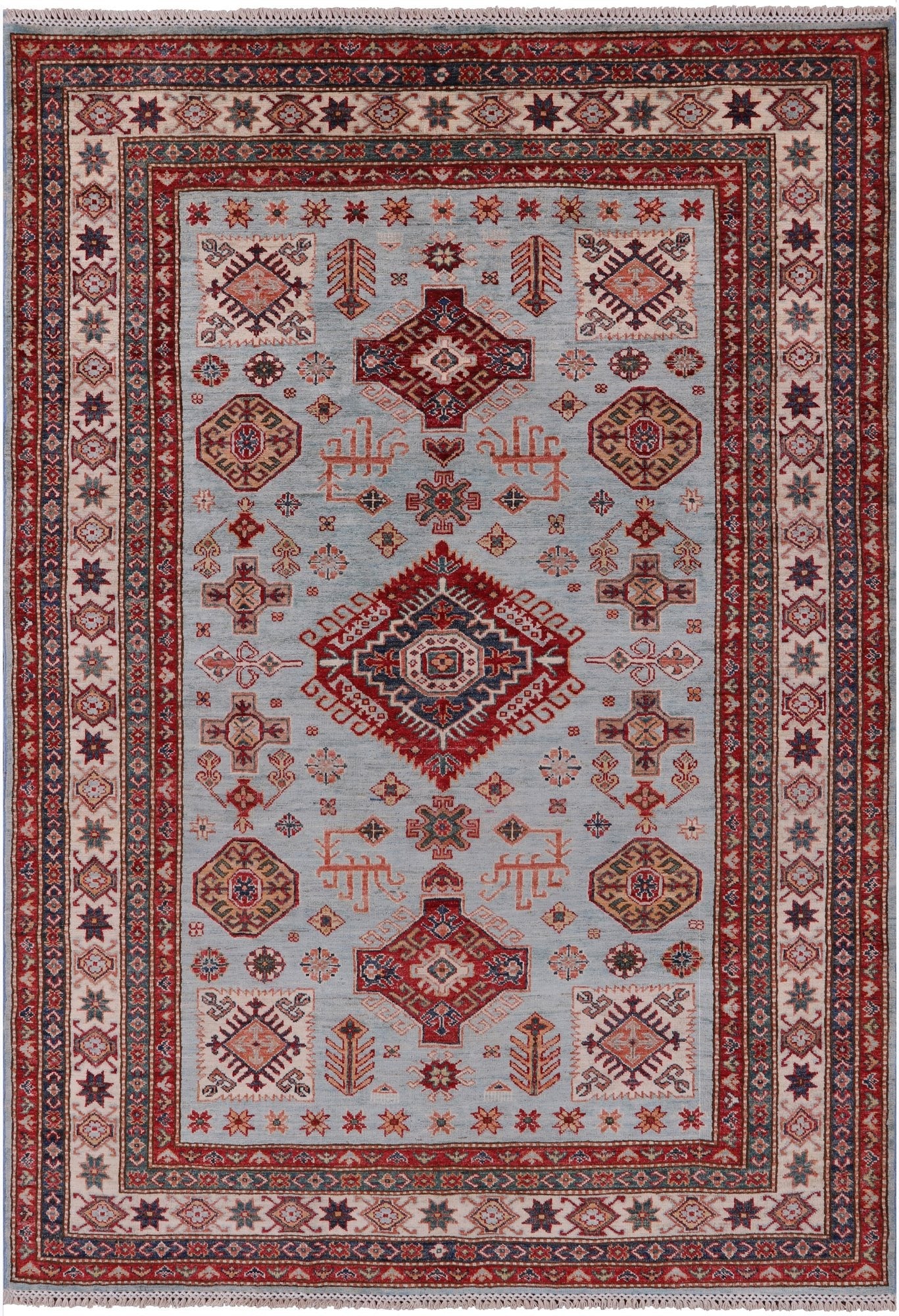 Blue Super Kazak Hand Knotted Wool Rug - 5' 8" X 8' 0" - Golden Nile