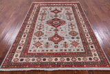 Blue Super Kazak Hand Knotted Wool Rug - 5' 8" X 8' 0" - Golden Nile