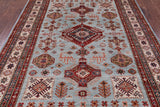 Blue Super Kazak Hand Knotted Wool Rug - 5' 8" X 8' 0" - Golden Nile