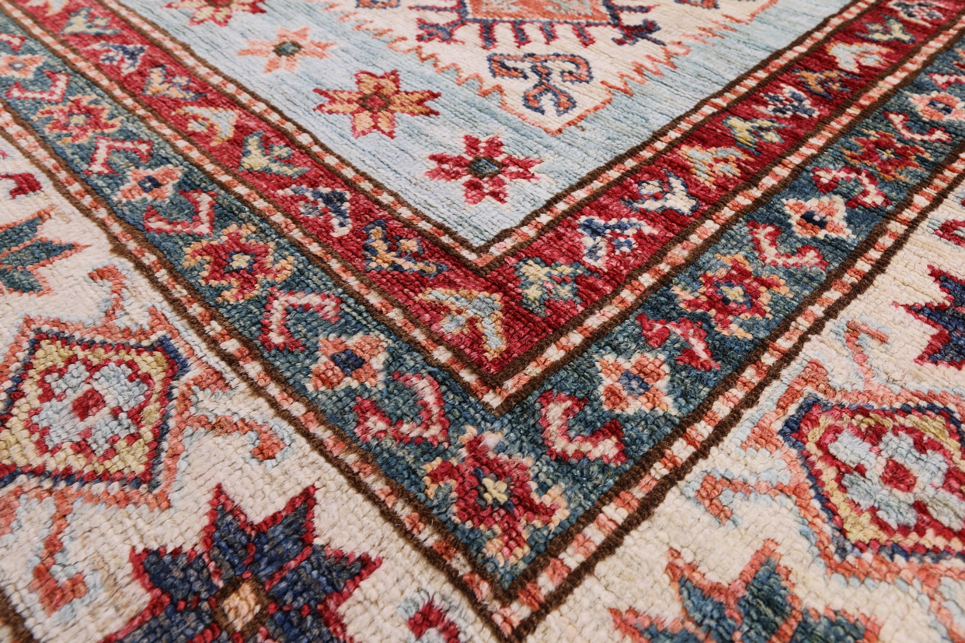 Blue Super Kazak Hand Knotted Wool Rug - 5' 8" X 8' 0" - Golden Nile