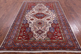 Ivory Super Kazak Handmade Wool Rug - 5' 9" X 8' 3" - Golden Nile