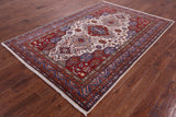 Ivory Super Kazak Handmade Wool Rug - 5' 9" X 8' 3" - Golden Nile