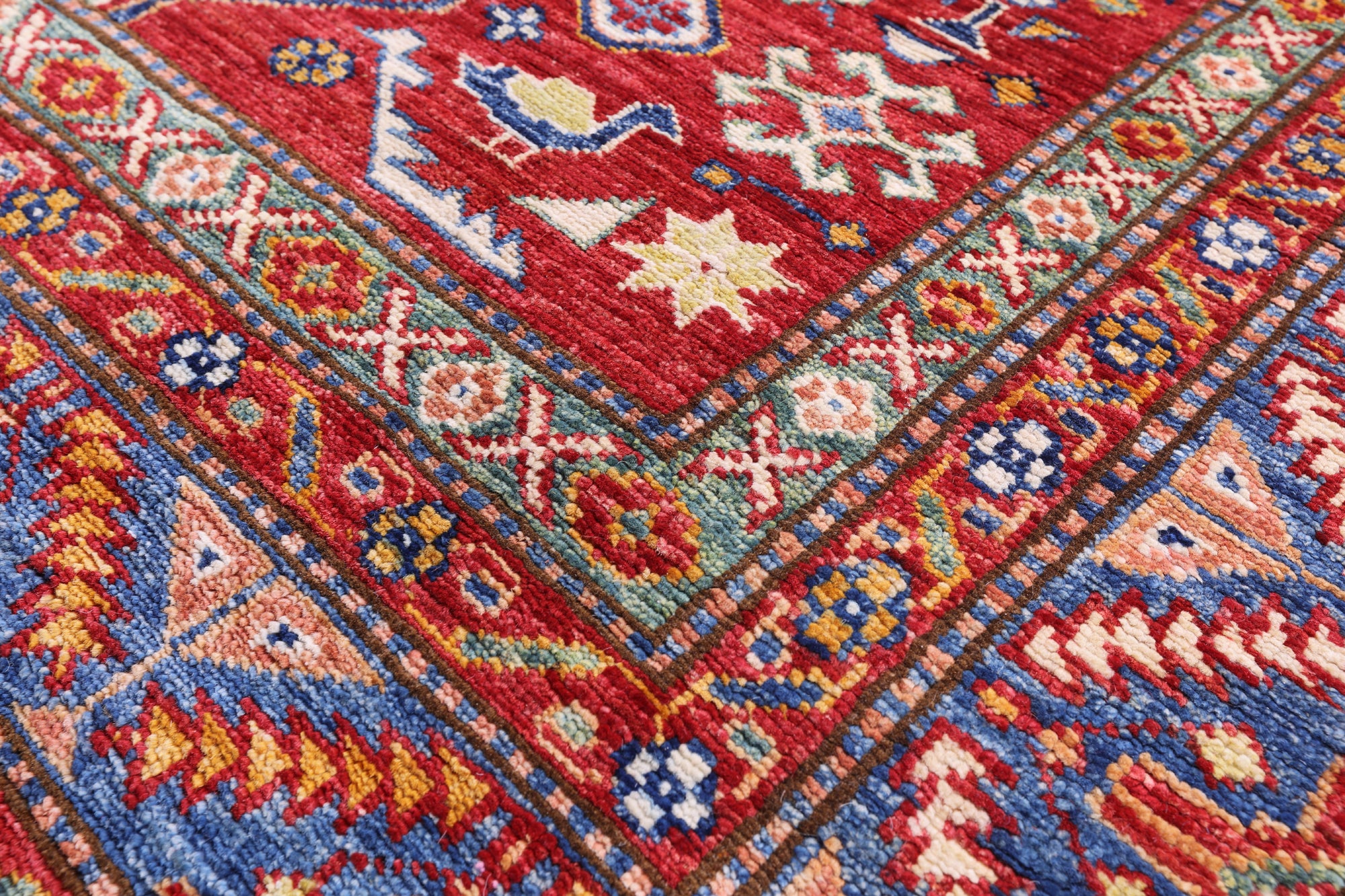 Ivory Super Kazak Handmade Wool Rug - 5' 9" X 8' 3" - Golden Nile