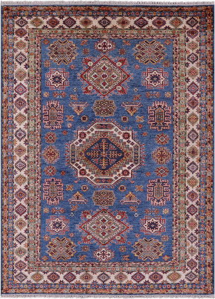 Blue Super Kazak Hand Knotted Wool Rug - 5' 8" X 7' 10" - Golden Nile