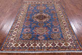 Blue Super Kazak Hand Knotted Wool Rug - 5' 8" X 7' 10" - Golden Nile