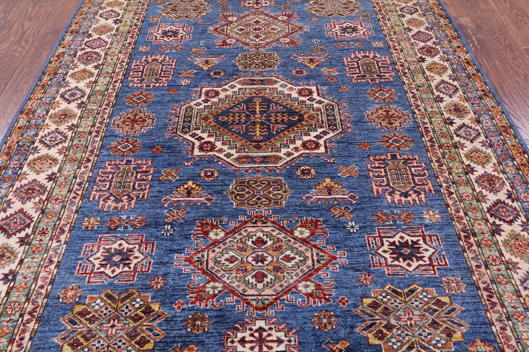Blue Super Kazak Hand Knotted Wool Rug - 5' 8" X 7' 10" - Golden Nile