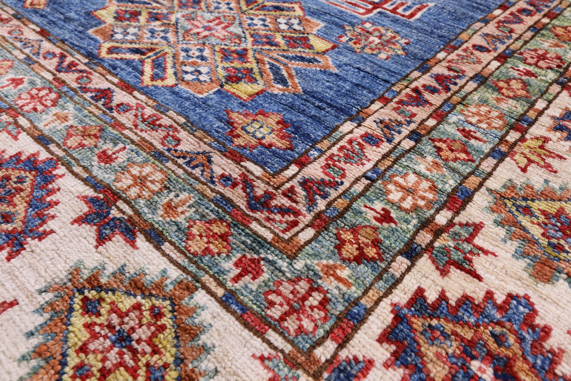 Blue Super Kazak Hand Knotted Wool Rug - 5' 8" X 7' 10" - Golden Nile